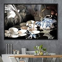 Framed Canvas Wall Art Tea Servings Dark Drinks Farmhouse/Country Group Multicolor Photography Realism Tea - 16x24 inches