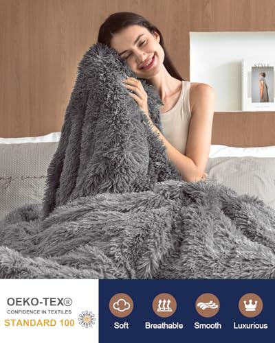 Pawque Manta de Forro Polar Sherpa de Piel Sintética Tamaño Twin, Gris, 60x80 pulgadas miniatura 3