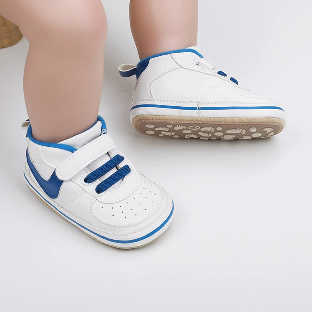 Clowora Unsex Baby Shoes Boys Girls Infant Sneakers Non-Slip Soft Rubber Sole Toddler Crib First Walker Lightweight Shoes(A03/Blue,12-18 Months)