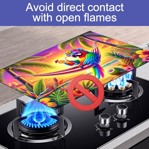 Image of HOMETITUTE Summer Stove Top Cover 28x20 Tropical Parrot Sunset Heat Resistant