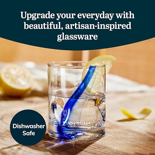 Image of Libbey Blue Ribbon Rock Glasses Set, Artisan-Inspired Four-Dimple Shaped Glass Cups, Dishwasher Safe Whiskey Glasses Set of 8 for Dinners, Parties