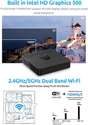 BMAX Mini Pc 6GB DDR4 64GB eMMC Celeron N3350 Fanless Desktop Computerr, 2.4G+5G Dual Band WiFi,HDMI+VGA Doppio Display, 4K HD for Business e Entertainment Mini Computer Micro PC – Bild 6