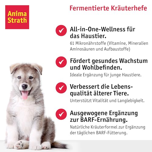 Anima-Strath Flüssiges Nahrungsergänzungsmittel & Vitamine für Hunde und Katzen – Multivitamin mit 61 Mikronährstoffen & Mineralien, Kräuterhefe Futterergänzung stärkt das Immunsystem & die Verdauung
