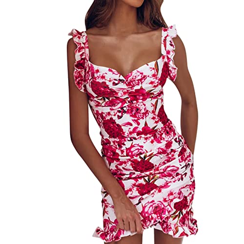 Robe de plage imprimé floral pour femme avec décolleté col V casual de soirée