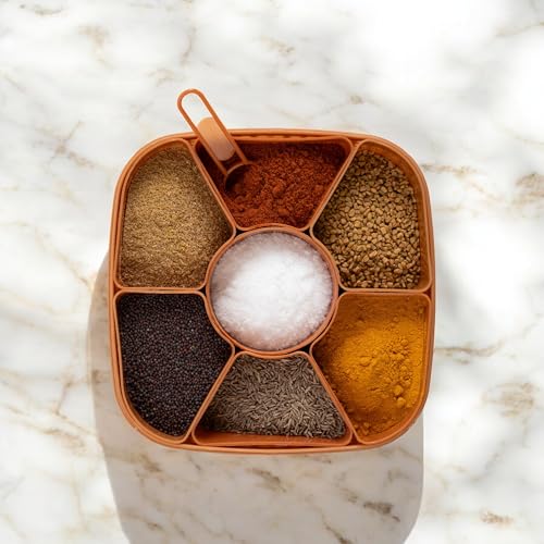 Image of HomeWiz 7 Section Masala Box | BPA-Free Large Airtight Masala Dabba | Food Grade Transparent Spice Container For Kitchen | Masala Container Set with Measuring Spoon | For Spices, Masalas & Dry Fruits