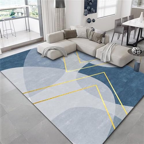 Tapis de salon bleu 180x250 cm grand format unicolore et lavable - 2