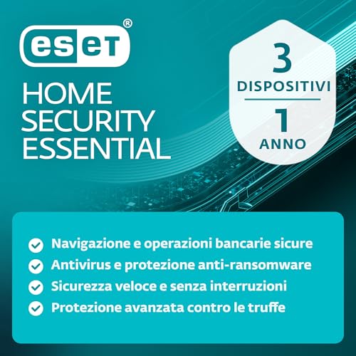 ESET HOME Security Essential 2026 | 3 dispositivi | 1 anno | Safe Banking & Browsing, Firewall, Network Inspector inclusi | Windows, MacOs & Android | Codice di attivazione tramite email