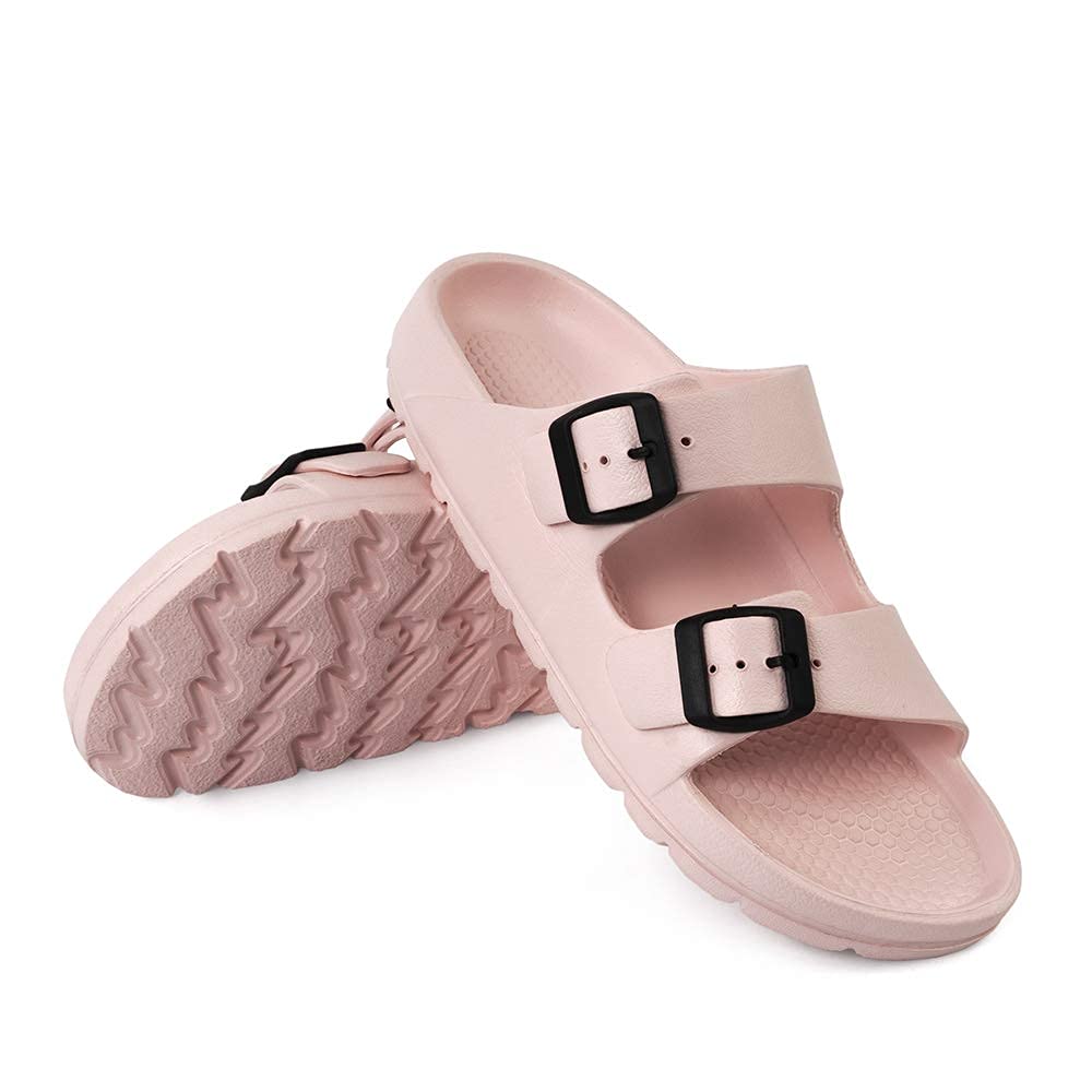 Luffymomo Adjustable Slip on Eva Double Buckle Slides Comfort Footbed Thong Sandals for Womens