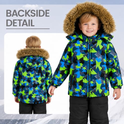 Image of JiAmy Kids 2 Piece Snowsuit Set Girl Winter Hooded Puffer Jacket & Snow Bib Pants Boy Ski Suits(1-12Y)