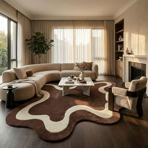 Image of Irregular Hand Tufted Carpet 6x8 Ft Modern Abstract Wool Area Rug for Living Room Bedroom Soft Plush Decorative Contemporary Floor Accent Decor
