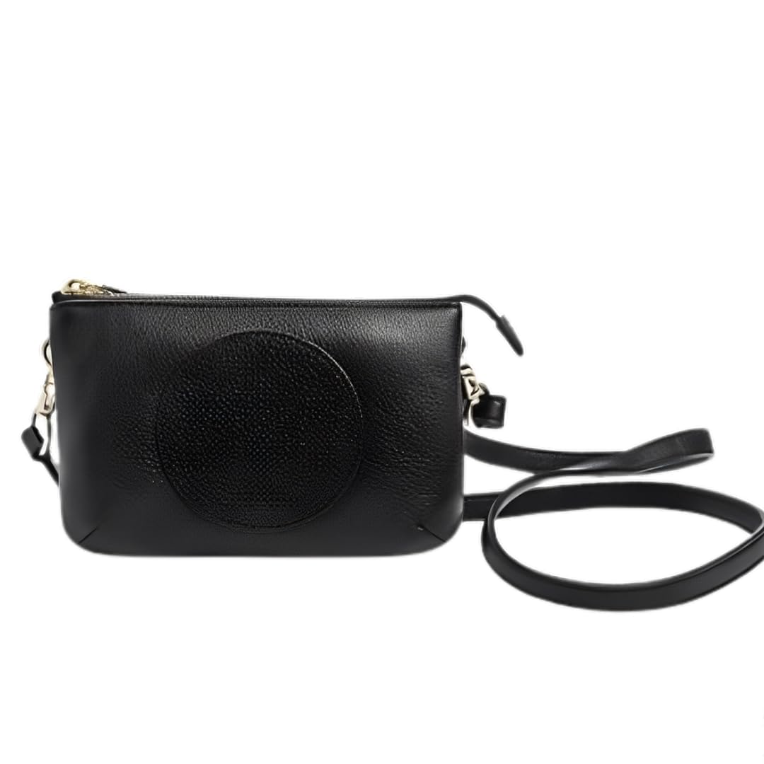 Tory BurchKipp Black Small Crossbody Leather Handbag Belt Zipper Bag Gold Purse New