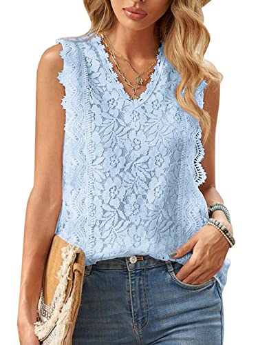 FCSONU Camiseta de tirantes para mujer, de verano, con cuello en V, sexy, sin mangas, túnica, azul celeste, XXL Cover
