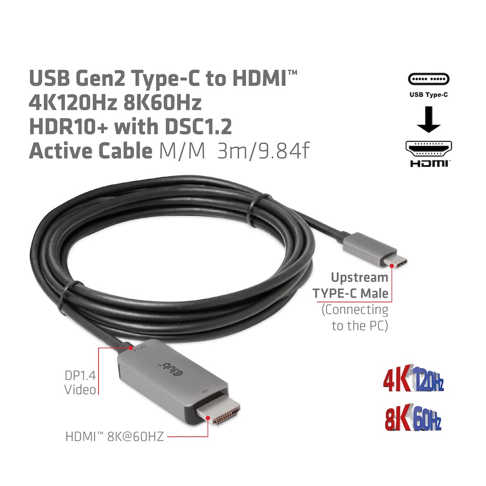 CLUB 3D CABLE USB 3.2 TYP C HDMI 2.1 HDR10 4K120HZ 3M AKT RETAIL