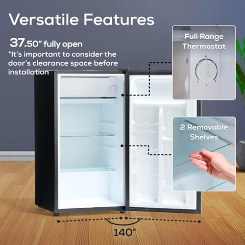 Image of Igloo IRF32BK Single Door Compact Refrigerator with Freezer, Slide Out Glass Shelf, Perfect for Homes, Offices, Dorms, 3.2 Cu.ft