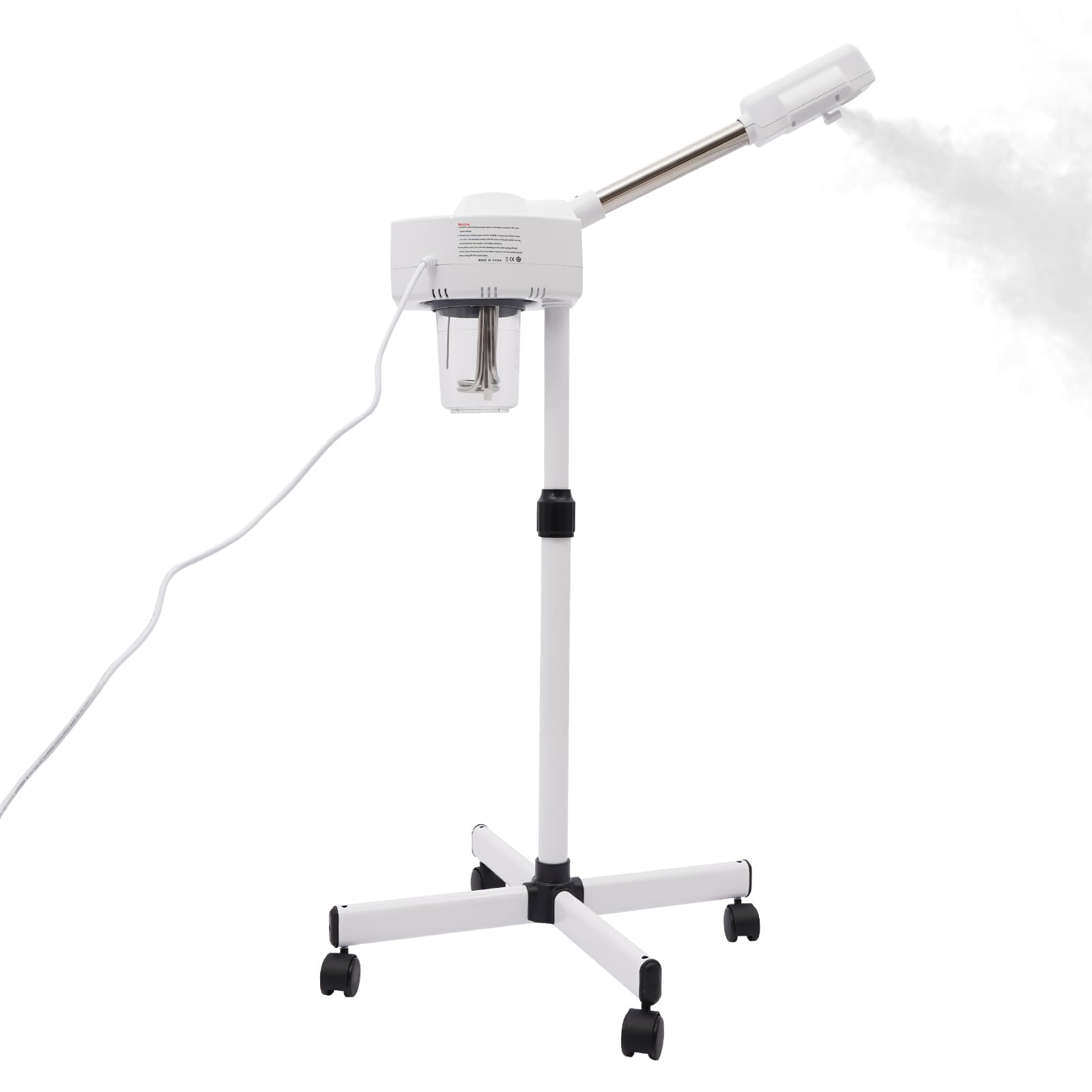 Gesichtsdampfer 800W 360 Grad Drehbar 2 In 1 Ozon Bedampfer Verdampfer mit Einziehbaren Stab Gesichtssauna Weiß