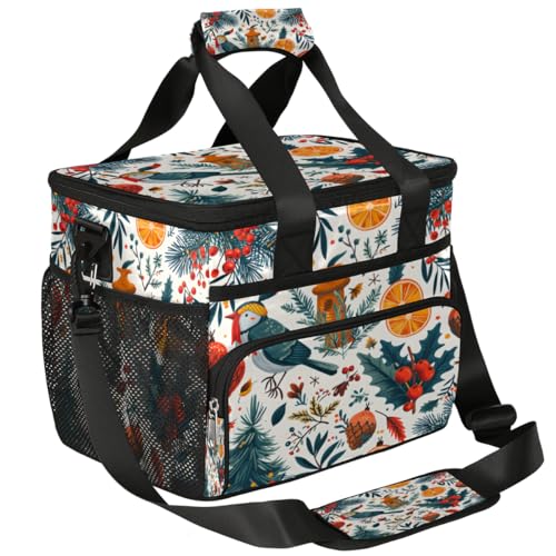 Insulated Picnic Backpack Lunch Box for Women Men Picnic Basket Tote Lunch Bag Picnic Bag Portable Lunch Bags for Picnic, Beach, Work, Trip,Office, Camp Christmas Bird