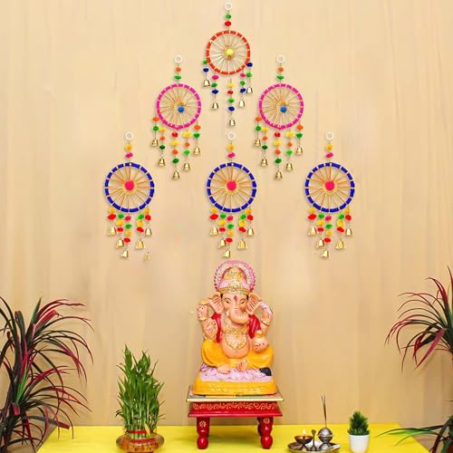 eCraftIndia Gota Patti Bangle & Bells Decorative Wall Latkan Toran for Main Door Entrance, Ganpati Navratri | Door Hangings for Home Decoration | Diwali Decoration Items for Home Decor (Pack of 6)