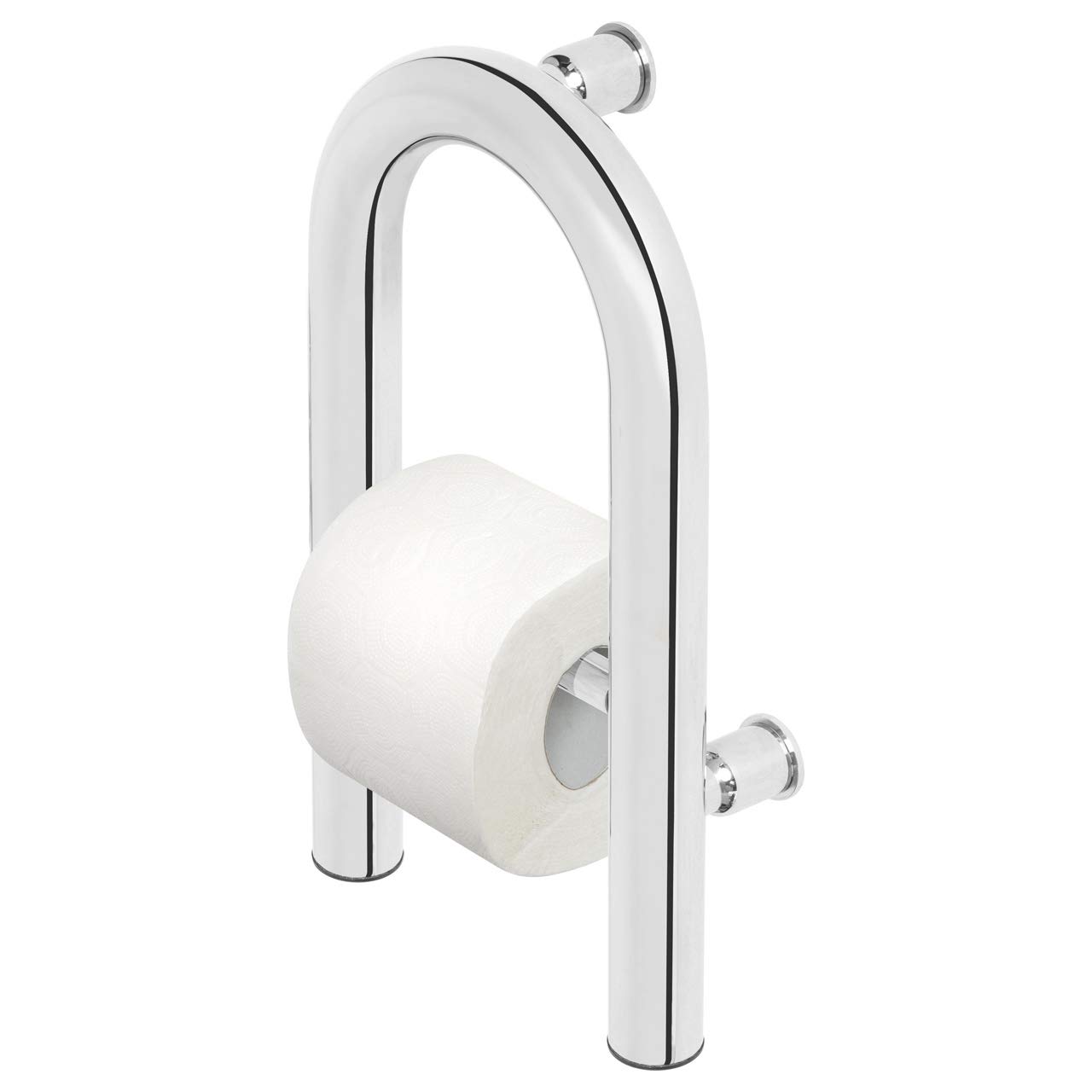 Massiver Edelstahl WC Sicherheitsgriff, Aufstehhilfe, Haltegriff mit Papierhalter - Für Toiletten und WC Bereich