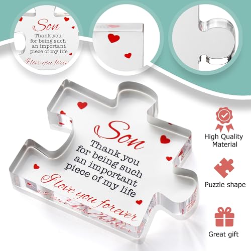 Image of VELENTI Gifts for Son - Engraved Acrylic Block Puzzle Son Gift 3.35 x 2.76 inch - Son Thank You Gift from Mom and Dad - Son Birthday Gift - Christmas, Graduation Gift for Men, Boys