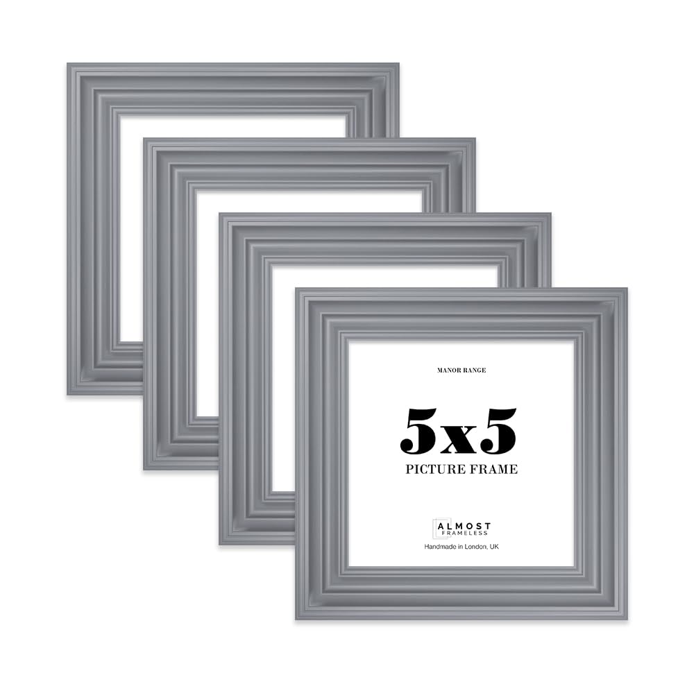 5x5 Picture Frame, Display 5x5 Pictures (12.7 x 12.7cm) - Scandi Grey Refined 42mm Edge Classic Interior Design Décor - 4 Pack