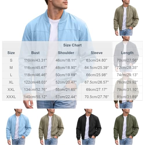 Thin Jackets for Men Light Bomber Full Zip Ribbed Coat with Pocket - image 6