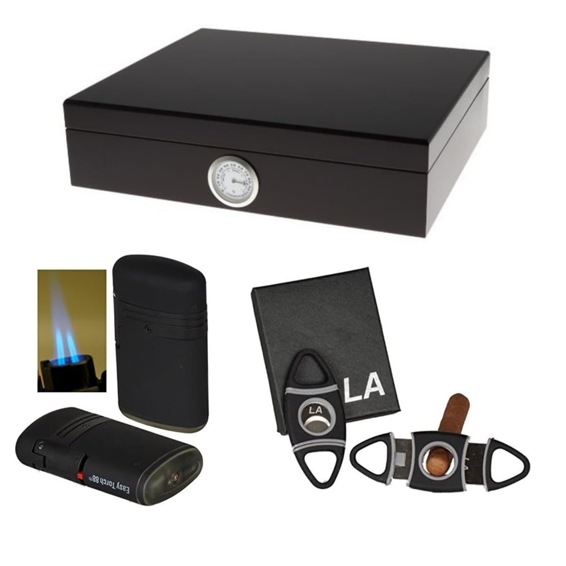 Germanus Humidor Geschenkset Movella- Polymerbefeuchter, Cutter, Feuerzeug