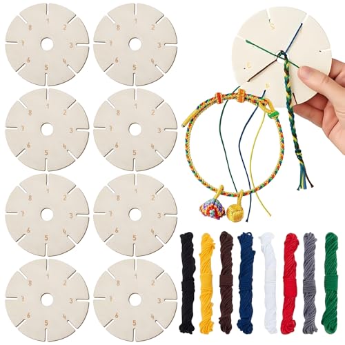 8 de Kit de Manualidades Kit de Kumihimo para Hacer Pulseras de la Amistad para con Hilos para Hacer Pulseras de Colores Disco de Kumihimo de Madera Regalo DIY para Cumpleaños y Manualidades