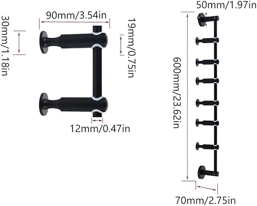 Miniatura 3 de Toallero para baño para sala de estar, perchero giratorio, bata, sombrero, ropa, colgador de pared, toalleros para baño, con 6 ganchos (negro)