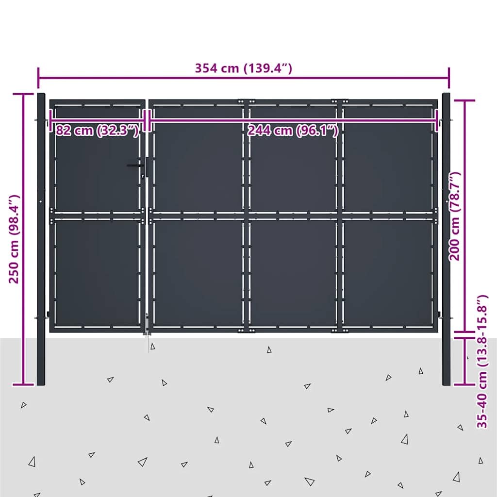 Brama ogrodowa ze stali 350 x 200 cm, antracytowa, zamykana brama ogrodowa, nowoczesna brama kratkowa, skandynawska brama podwórza, łatwy montaż, europejska brama do ogrodu domowego