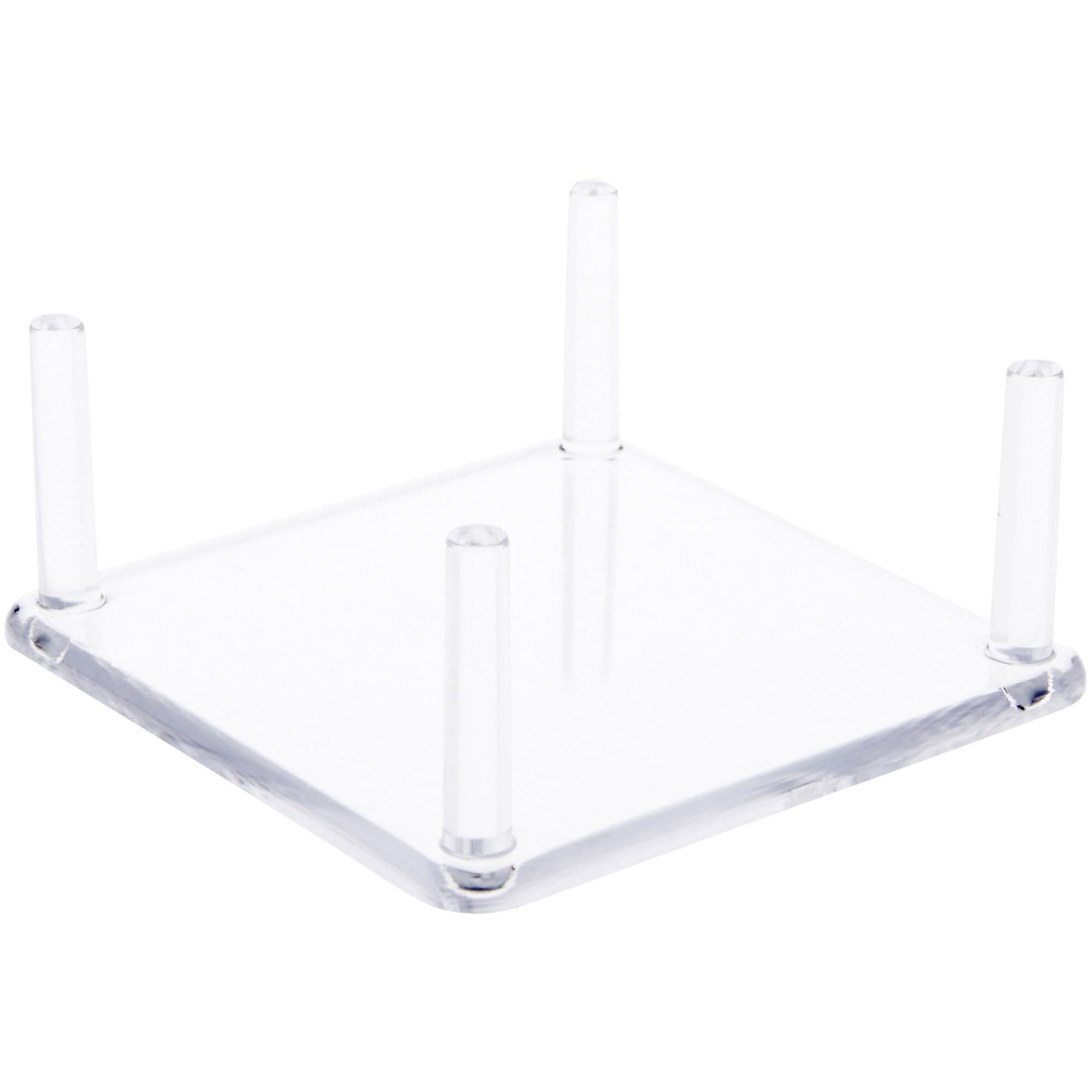 Plymor Clear Acrylic Square Base with 4 Display Prongs for Geode, Mineral or Crystal Cluster, 1.625