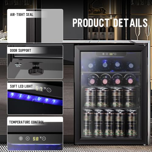 Image of Antarctic Star 2.6cu.ft Wine Cooler /Cabinet Beverage Refrigerator, Small Mini Wine Cellar Fridge, Beer Soda Clear Front Glass Door, Quiet Operation, Adjust Temperature, Freestanding, Black