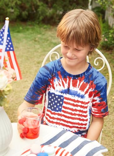 Image of BesserBay Unisex Kids 4th of July American Flag Tee Tie Dye Patriotic Short Sleeve Shirt 6-14 Years