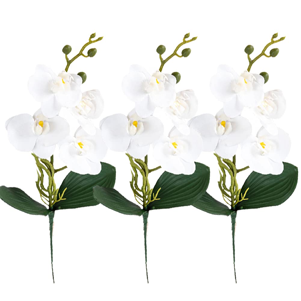 HAOSHICS 3Pcs Artificial Phalaenopsis Flowers Fake Orchid Flowers Real Touch Phalaenopsis for Table Centerpieces Home Wedding Party Decor (Four heads white)