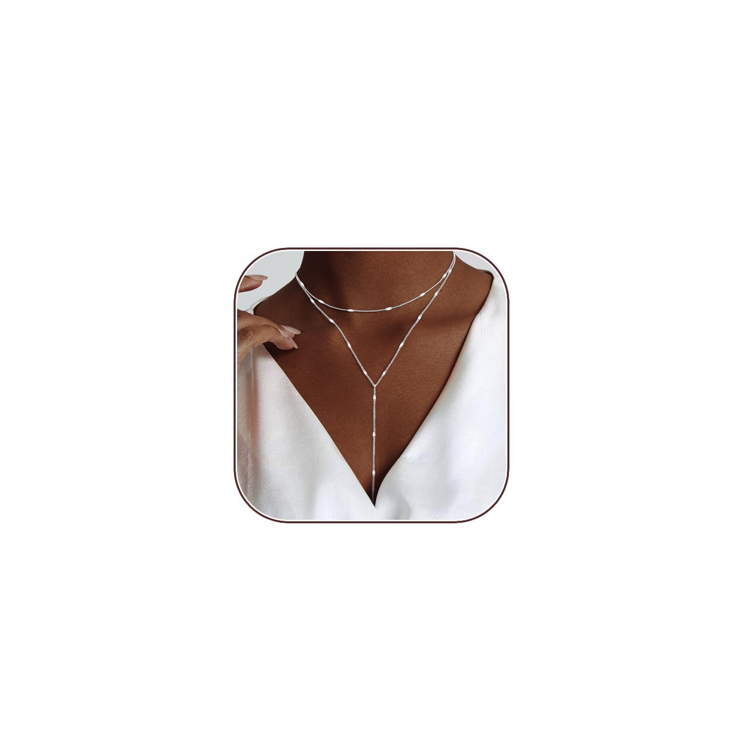 HERIER Lariat Gold Necklace for Women, Dainty Long Necklace 14k Gold Plated/Silver Y-Shaped Layered Beaded Chain Drop Necklaces for Women Trendy Simple Gold Jewelry for Women Gifts