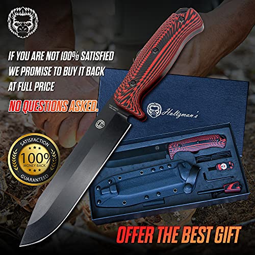 Bushcraft Survival Camping Knife Men's Gift Set | 1095 Fixed Blade Hunting Knife With Sheath | Fire Starter, G10 Scraper & Paracord | Outdoor Chopping Knife Full Tang Large Survival Knife Kit In Gift Box (Red & Black) #TOP3