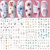 Stickers Ongles Transfert Eau Fleurs, Sticker Ongle Fleur, Autocollant Ongle Fleurs, Fleur Nail Art, Autocollant à Ongles Auto-Adhésifs, Parfaits pour la Décoration de Nail Art de Printemps DIY(A)