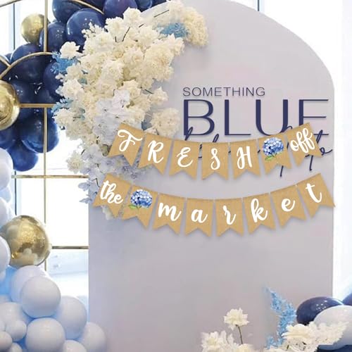 Image of Fresh Off The Market Bridal Shower Banner Farmer's Floral Bachelorette Party Supplies Blue Hydrangea Burlap Garland
