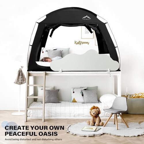 Bed Tent for Adult and Kids,Indoor Portable Light Reducing Twin Size Canopy Tents Breathable Lightweight Private Space for Bed(Black)
