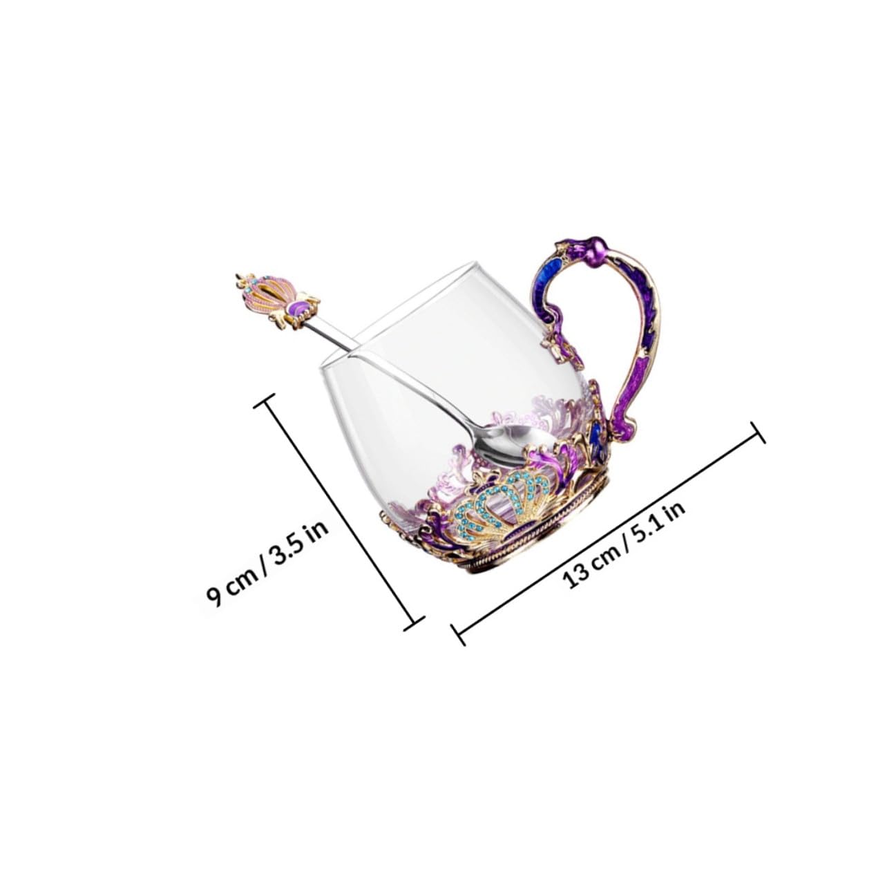 Healeved Taza de Té de Cristal Esmaltado Pequeña con Cuchara, Resistente al Frío y Calor, Ergonómica para Uso Doméstico y Oficina, Juego Sencillo con Diseño Funcional Color Aleatorio