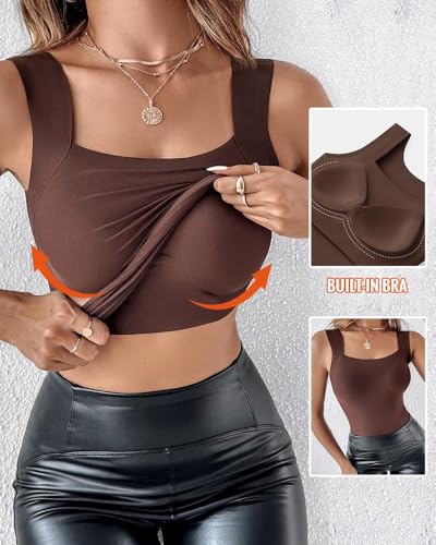 Image of CHICME Womens U Neck Shapewear Built-in Bra Tank High Strechy Sleeveless Slim Fit Tops Camisole Workout Tops