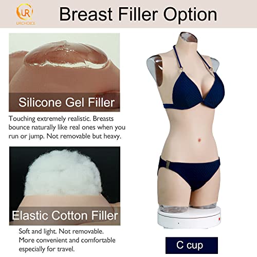 Silicone Breastplate Crossdressing Apparel Male To Female, Realistic Fake Boobs Bodysuit for Transgender Drag Queen Jumpsuit C-E Cup (C cup Silicone Filler, Color#02)2