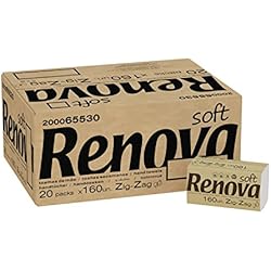 Toallas Zig Zag Renova Toallas Secamanos Zig-Zag | 20 Paquetes de 160 Unidades | 3.200 unidades | Papel Blanco 2 Capas