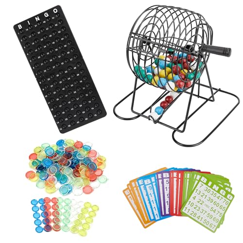 Dormercy Bingo Game Set Includes Bingo Wheel Cage 75 Colored Bingo Balls 50 Bingo Cards 300 Colorful Bingo Chips Master Board Great for Large Groups Parties