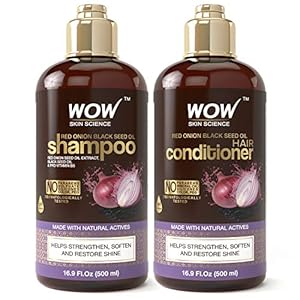 WOW Red Onion Black Seed Oil Shampoo and Conditioner Kit Increase Gloss, Hydration, Shine - Reduce Itchy Scalp, Dandruff, Frizz, No Parabens or Sulfates, All Hair Types, 2 x 16.9 Fl Oz 500mL