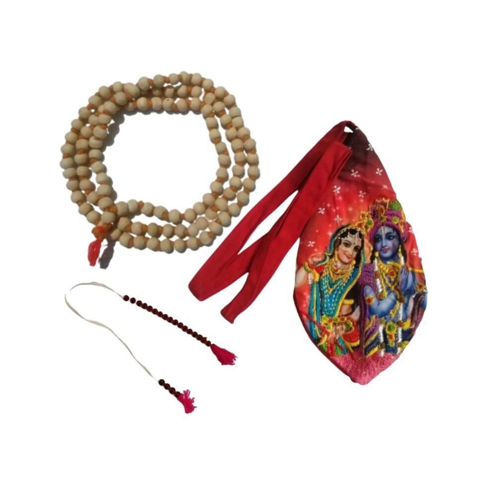 MAYAPURI Beautiful Embroidered Krishna Japa Bag/Chanting Bag with Japa Mala with Mala Counter/Sakshi Mala (1 Set)