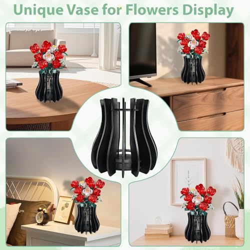 Image of Wooden Vase Compatible for Lego Flowers Bouquet, 3D Wooden Puzzle Vase with Lego Botanicals, Roses, Sunflowers, Tulips, Cherry Blossoms, Daffodils, Lotus（No Flower）