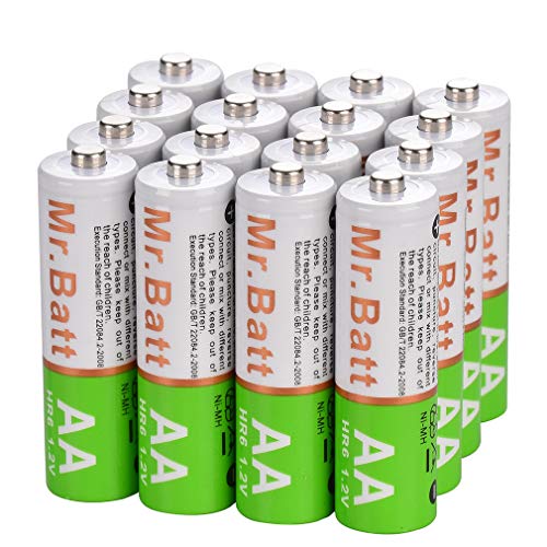 Mr.Batt NiMH Rechargeable AA Batteries 1600mAh, Pre-Charged 16 Pack