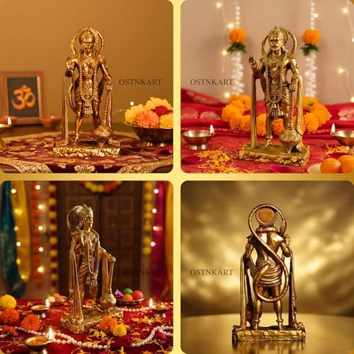 Image of Hanuman Ji Murti - Lord of Sarangpur Gold Idol (7 x 12 cm) - Polyresin Statue for Car Dashboard, Temple, Home & Office Decor - Spiritual Gift for Birthday, Diwali, Housewarming