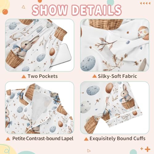senya Watercolor Easter Bunnies 2 Satin Summer Pajama Sets Silk Short Sleeve Button Down Sleepwear3
