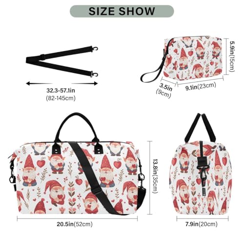 Valentine Heart Gnomes Travel Duffle Bag Gym Bag Weekender Bags with Toiletry Bag Travel Trip Tote Bag3